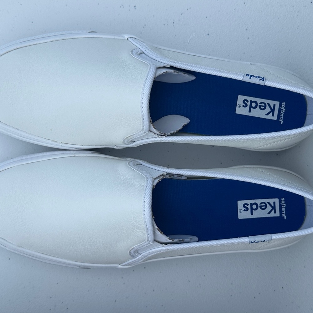 Keds White Faux Leather Slip-On Loafers